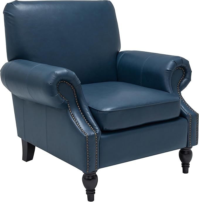 Accent Chair,22.4" Seat Depth Armchair with Roll Arms,36.6W*34.3D*34.6H Living Room Chair,Wood Legs,Set of 1,Faux Leather in Navy