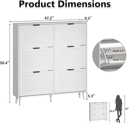 Shoe Cabinet for Entryway with 6 Flip Drawers, Slim Wooden Shoe Storage Organizer with Modern Fluted Pannel，Freestanding Narrow Hidden Shoe Rack for Hallway, Foyer, Living Room