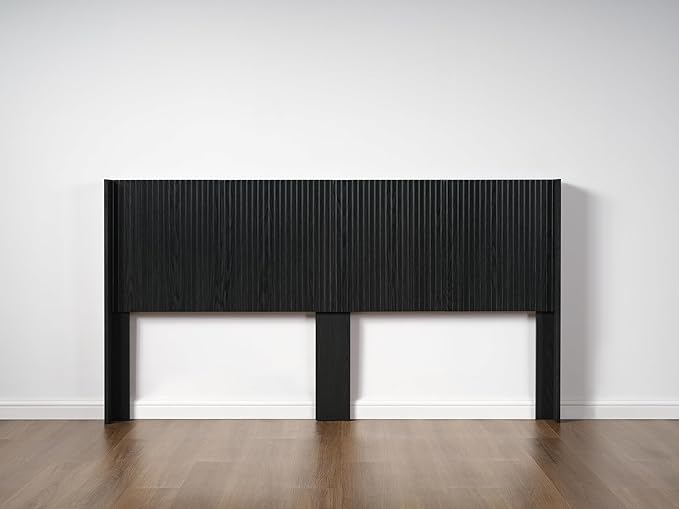 KEIKI Wooden King Size Headboard Only, 80.2" Wide Farmhouse Headboards with Wall Mounted Fluted Panel & Wingback for Bedroom, Black Oak
