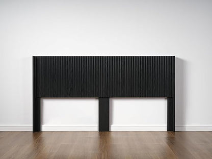 KEIKI Wooden King Size Headboard Only, 80.2" Wide Farmhouse Headboards with Wall Mounted Fluted Panel & Wingback for Bedroom, Black Oak