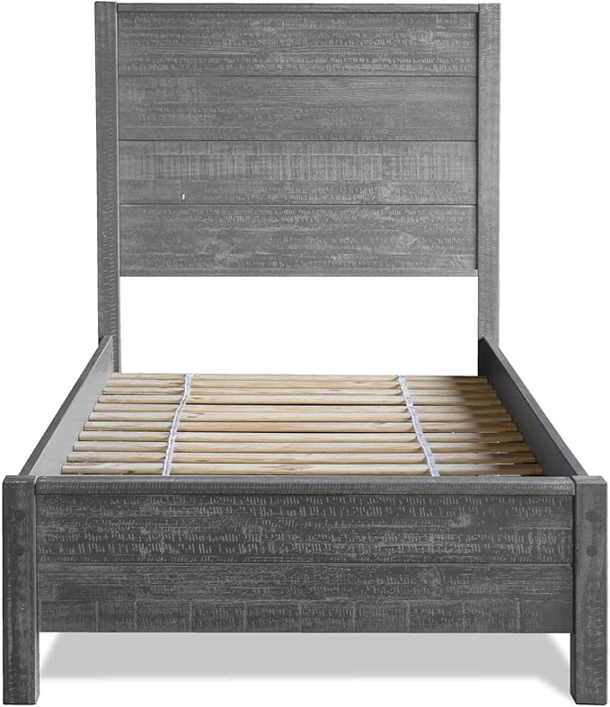 Grain Wood Furniture Montauk Solid Wood Bed, Twin Size, Rustic Grey