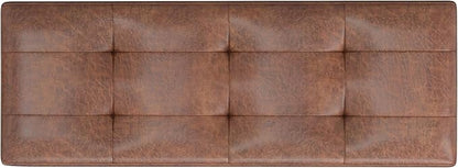 SIMPLIHOME Shay 48 inch Wide Mid Century Modern Rectangular Storage Ottoman in Distressed Saddle Brown Vegan Faux Leather, Assembled, For the Living Room, Entryway and Family Room