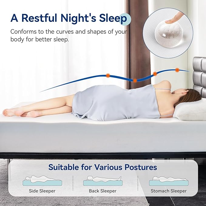 Amazon Basics Memory Foam Mattress, Soft Plush Feel, 10 Inch, King, P22MD-10K, White/Grey