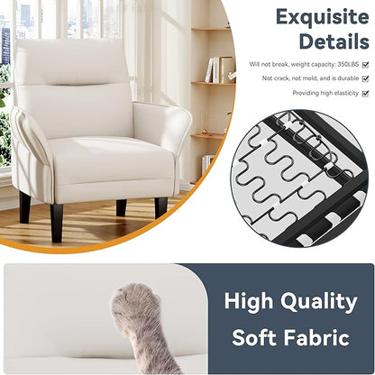 HAOBO Home Modern Accent Chair Upholstered Faux Leather Armchair Living Room Chairs Lounge Side Chairs Office Chair Beige Set of 2