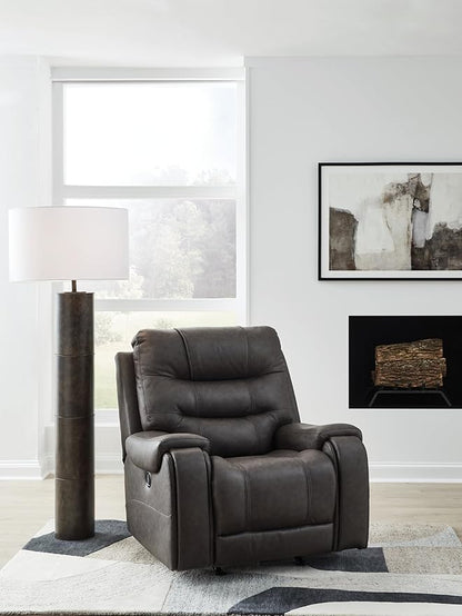 Signature Design by Ashley Trumble Modern Faux Leather Manual Rocker Recliner with Track Arms, Gray