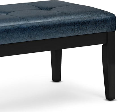 SIMPLIHOME Lacey 41 inch Wide Contemporary Rectangle Tufted Ottoman Bench in Distressed Dark Blue Vegan Faux Leather, Assembled, For the Living Room and Bedroom