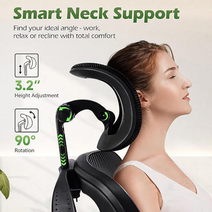 Office Chair Ergonomic Desk Chairs with Adjustable Lumbar Support& Headrest Hanger, High Back Breathable Mesh Chair with Wheels, Rolling Swivel Comfy Task Computer Chair for Home Work Gaming