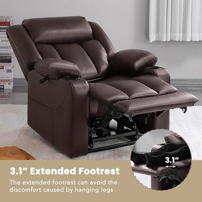 EONIX Dual Motor Oversized Power Lift Recliner Chair for Elderly, 400lbs Heavy Duty Faux Leather Recliner with Massage and Heat, Big and Tall Lay Flat Lift Chair with Cup Holders, SLRY006, Dark Brown