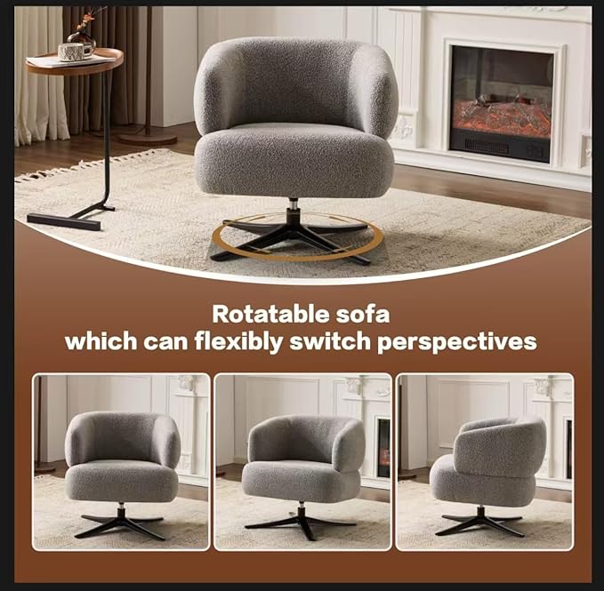 Pro 360° Swivel Accent Chair, Cuddle-Style Lounge Chair with Ergonomic Wrap-Around Backrest, 500LBS Capacity Grey Linen Fabric Rotatable Sofa Chair for Living Room, Balcony, Study