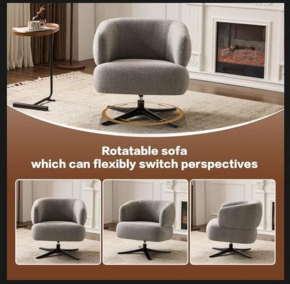 Pro 360° Swivel Accent Chair, Cuddle-Style Lounge Chair with Ergonomic Wrap-Around Backrest, 500LBS Capacity Grey Linen Fabric Rotatable Sofa Chair for Living Room, Balcony, Study