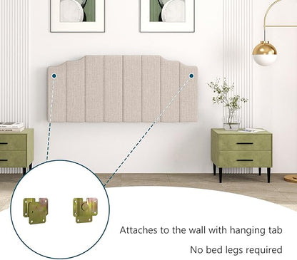 Queen Size Headboard Only, Linen Wall Mounted Headboard Queen/Full Size for Adjustable Bed, Modern Vertical Channel Design with Curved Tufted Upholstered Head Board, Beige