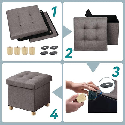 BRIAN & DANY Ottoman with Storage, Small Storage Ottoman for Dorm, Linen Folding Ottoman Foot Stool with Legs for Living Room and Bedroom, 15"x15"x15" - Brown