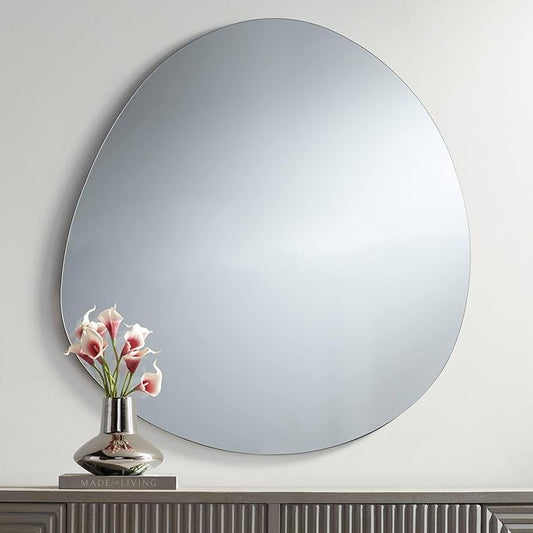 Possini Euro Design Brando Round Decorative Wall Mirror Modern Silver Frameless 37 3/4" Wide for Bedroom Living Room Home House Office Entryway