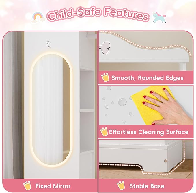 Xilingol Kids Armoire with a Jewelry Cabinet, Princess Dress Up Closet with Mirror, Kids Wardrobe Closet with Storage Shelves, Armoire Costume Organizer for Bedroom, Kids Room, Girl (White)