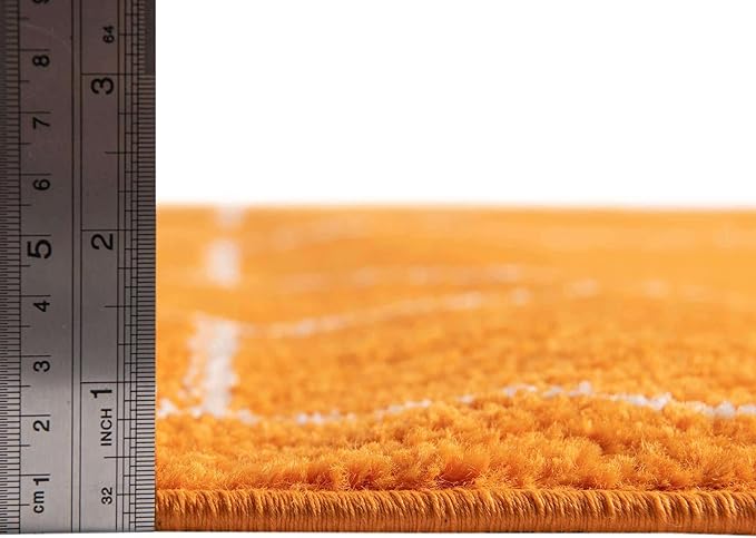 Unique Loom Trellis Frieze Collection Area Rug - Geometric (4' 1" Round, Orange/ Ivory)