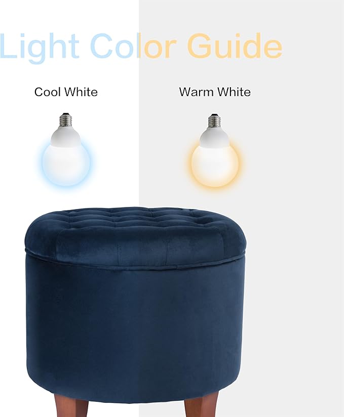 Homepop Home Decor | Upholstered Round Velvet Tufted Foot Rest Ottoman | Ottoman with Storage for Living Room & Bedroom | Decorative Home Furniture, Navy