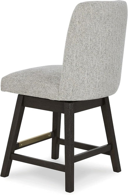 Signature Design by Ashley Burkhaus Counter Height Upholstered Swivel Barstool, Set of 2, Foam Cushion, Metal Footrest, Solid Wood Frame, Beige & Dark Brown