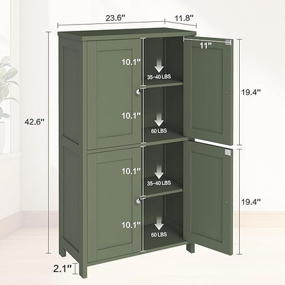 Nuturelly Bathroom Floor Storage Cabinet, Bathroom Organizers and Storage with Top Board & Metal Handles for Kitchen, Green