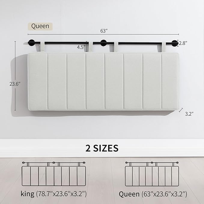 UEV Queen Headboard Only, Wall Mounted Hanging Upholstered Bed Head Board, Modern Vertical Channel Design of Fine Linen, Elegant Light Yellow Fluted Headboard for Bedroom (Light Yellow, Queen Size)
