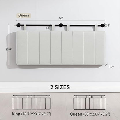 UEV Queen Headboard Only, Wall Mounted Hanging Upholstered Bed Head Board, Modern Vertical Channel Design of Fine Linen, Elegant Light Yellow Fluted Headboard for Bedroom (Light Yellow, Queen Size)