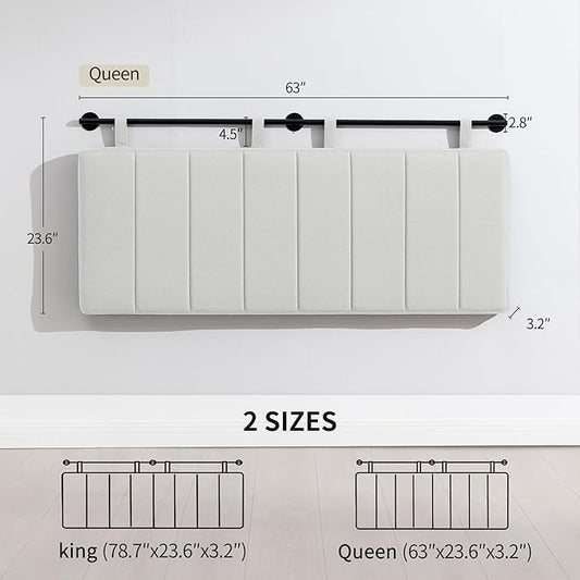 UEV Queen Headboard Only, Wall Mounted Hanging Upholstered Bed Head Board, Modern Vertical Channel Design of Fine Linen, Elegant Light Yellow Fluted Headboard for Bedroom (Light Yellow, Queen Size)
