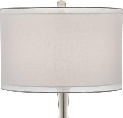 Possini Euro Design Swift Modern Table Lamp 30 1/2" Tall Mercury Glass Chrome Metal Neck Twin Double Drum Shade Decor for Bedroom Living Room House Bedside Nightstand Home Office Entryway Family