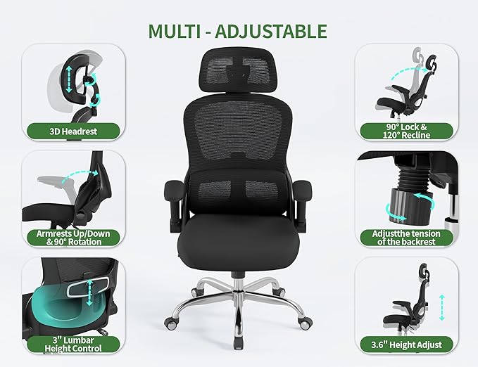 Ergonomic Office Chair: 400LBS Computer Desk Chair Comfy-Black Big and Tall Office Chair with Lumbar Support & Headrest-Gaming Chairs for Adults-Executive Office Rolling Chairs for Home Work