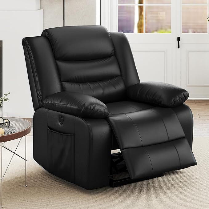 ANJ Black Power Lift Recliner Chair with Massage and Heat, PU Leather Overstuffed Electric Lift Chair for Elderly, Oversized Single Sofa Recliner with Side Pockets, Remote Control
