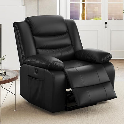 ANJ Black Power Lift Recliner Chair with Massage and Heat, PU Leather Overstuffed Electric Lift Chair for Elderly, Oversized Single Sofa Recliner with Side Pockets, Remote Control