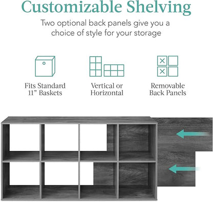 Best Choice Products 8-Cube Storage Organizer, 11in Shelf Opening, Bookcase, Display Shelf, Customizable w/ 3 Removable Back Panels – Dark Gray