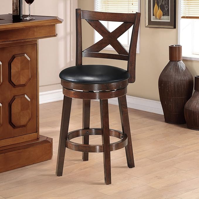 COSTWAY Bar Stools, Counter Height Dining Chair, Fabric Upholstered 360 Degree Swivel, PVC Cushioned Seat, Perfect for Dining and Living Room