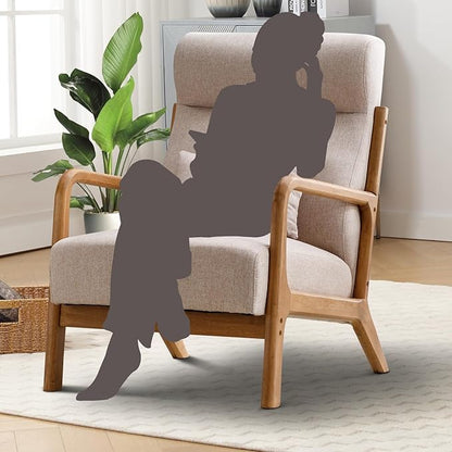 Accent Chair Mid Century Modern Chair Linen Fabric Living Room Chairs with Solid Wood Frame Comfy Upholstered and Lumbar Pillow Reading Side Chair Easy Assembly for Bedroom (2, Beige)