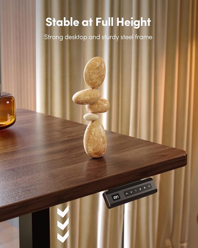 FEZIBO One-Piece Standing Desk Adjustable Height Stand up Home Office Desk, 32x20 Inch Electric Standing Computer Desk, with 4 Memory Presets, Headphone Hook, Black Walnut