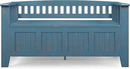 SIMPLIHOME Acadian Entryway Storage Bench - 48 inch Wide Solid Wood Hallway Seat in Distressed Coastal Blue, Transitional Bench for Entryway or Living Room with Lift-Up Lid and Spacious Storage