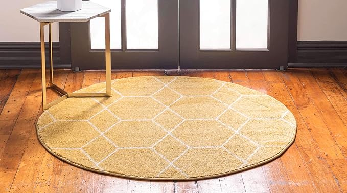 Unique Loom Trellis Frieze Collection Area Rug - Geometric (8' Round, Yellow/ Ivory)