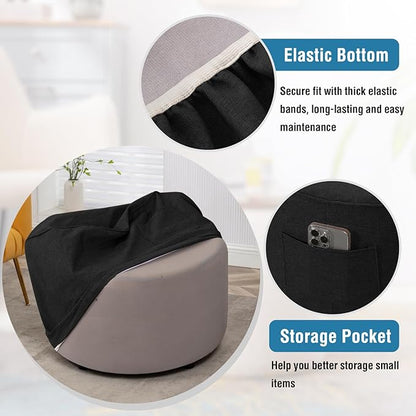 H.VERSAILTEX Round Ottoman Cover Thick Linen Look Ottoman Slipcover Round Ottoman Storage Cover Folding Stool Covers Furniture Protector Cover for Footrest Ottoman Fit Dia 36" - 38", Heather Black