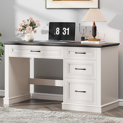 Farmhouse 47" Executive Desk, Computer Desk with Drawers and File Drawer, Workstation Computer Desk with Charging Station for Home Office, Study (Black)