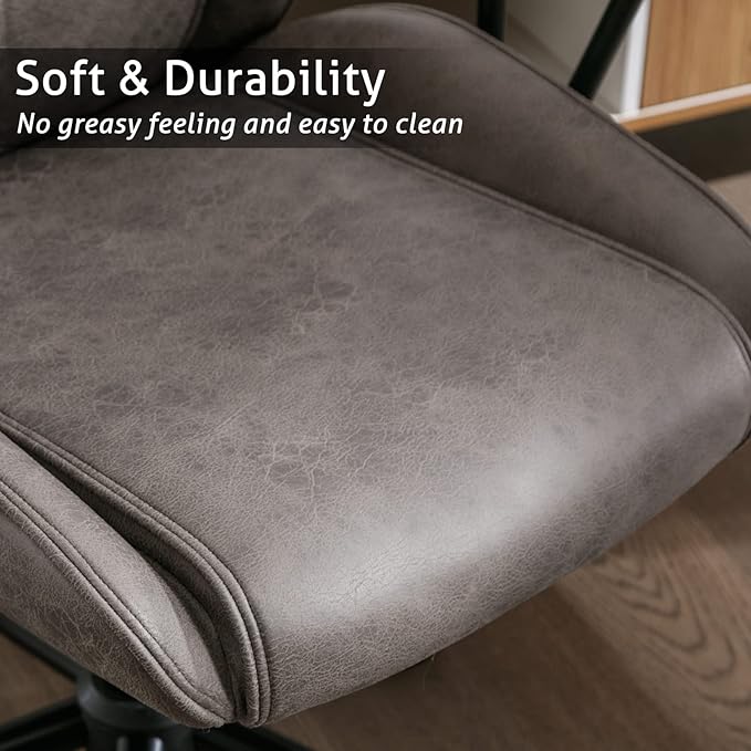 High Back Office Desk Chair,Ergonomic Reclining Office Chair,Modern Swivel Computer Chair,Conference Room Chairs,Grey Leather Chair with Lumbar Support,330lbs