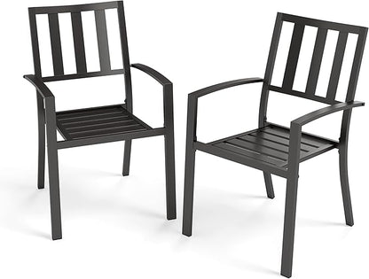 PHI VILLA Metal Outdoor Dining Chairs Set of 2 - Stackable Black Patio Chairs, 300lb Capacity (Stripe)