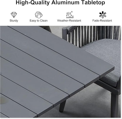 PURPLE LEAF 9 Piece Longer Patio Dining Set with Outdoor Aluminium Dining Table and Woven Chairs Modern Metal Furniture Cushions Sets for Garden Yard Indoor Decor Kitchen Gray