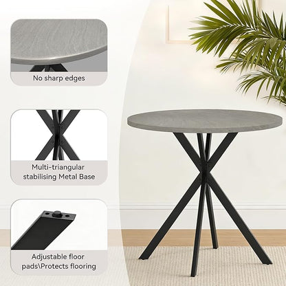31.5" Round Dining Table and Chairs Set for 2, Small Dining Table Chairs Set Space-Saving, Small Dinette Sets for 2 for Kitchen Dining Room Apartment(Gray Table + Beige Chairs)