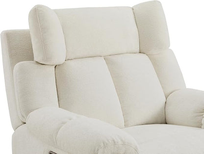 CHITA Oversized Power Recliner Chair with Bluetooth Speakers for Adults, Lay Flat Recliner with Power Lumbar Support, Manual Winged Headrest and USB & Type-C Charging Ports, Cream