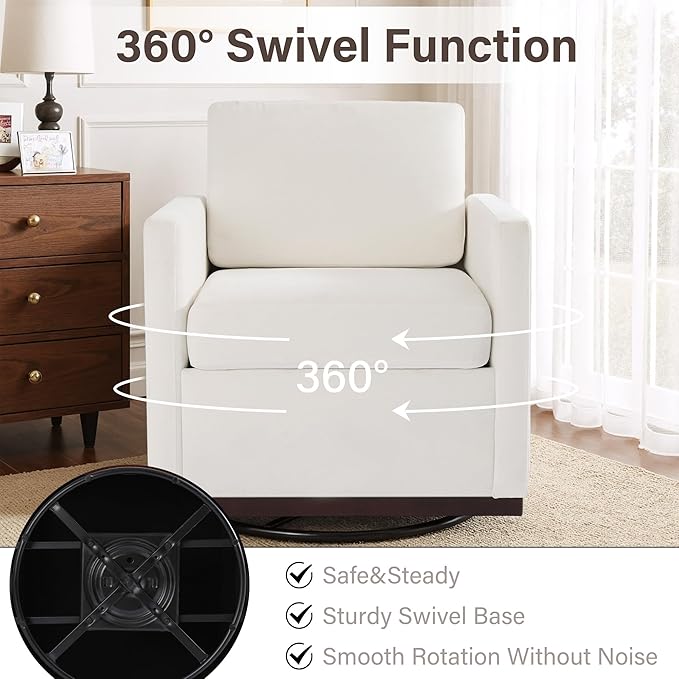 UIXE Swivel Accent Chairs Set of 2, Chenille Upholstered Armchair Comfy Club Chair for Living Room, Mid Century Modern Arm Chair Single Sofa Nook Bedroom Side Reading Seat - Beige