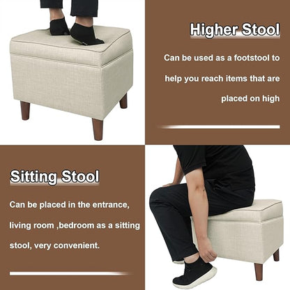 Foot Rest with Adjustable Cover, 18" Storage Ottoman Dorm, Footstool and Sitting Stool, Ottoman Foot Stools for Living Room, Bedroom, Dorm, Beige
