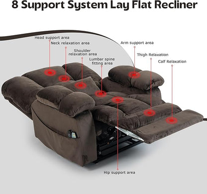 Big Man Recliner 500lbs Power Lift Recliner Chair for Big Tall Elderly Adults Oversized Lay Flat Lift Recliner with Extended Footrest,Heat Massage,Flip Arm Storage Cup Holders,USB Type C