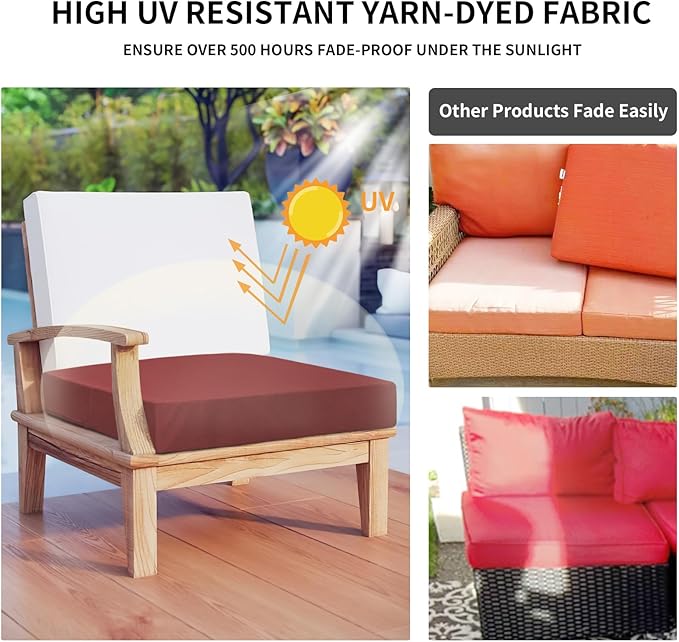 Easy-Going Waterproof Patio Cushion Covers ONLY Cover 20x18x4 inch 4 Pack Replacement Non-Slip Outdoor Seat Cushion Slipcover with Zipper. Wine