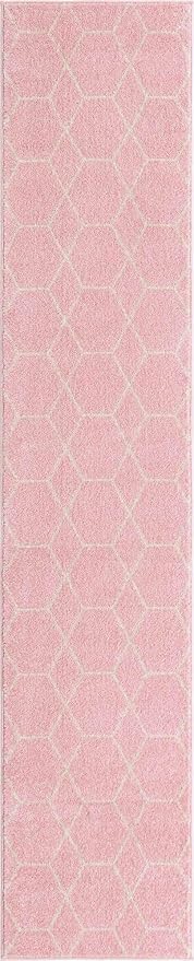 Unique Loom Trellis Frieze Collection Area Rug - Geometric (2' x 10' Runner, Light Pink/ Ivory)
