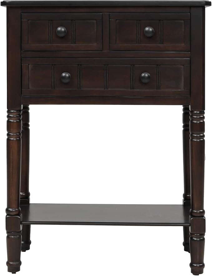 Knocbel Slim Antique Entry Console Table with Drawers & Bottom Open Shelf, Solid Wood Sofa Couch Table for Entryway Hallway Living Room (Espresso)