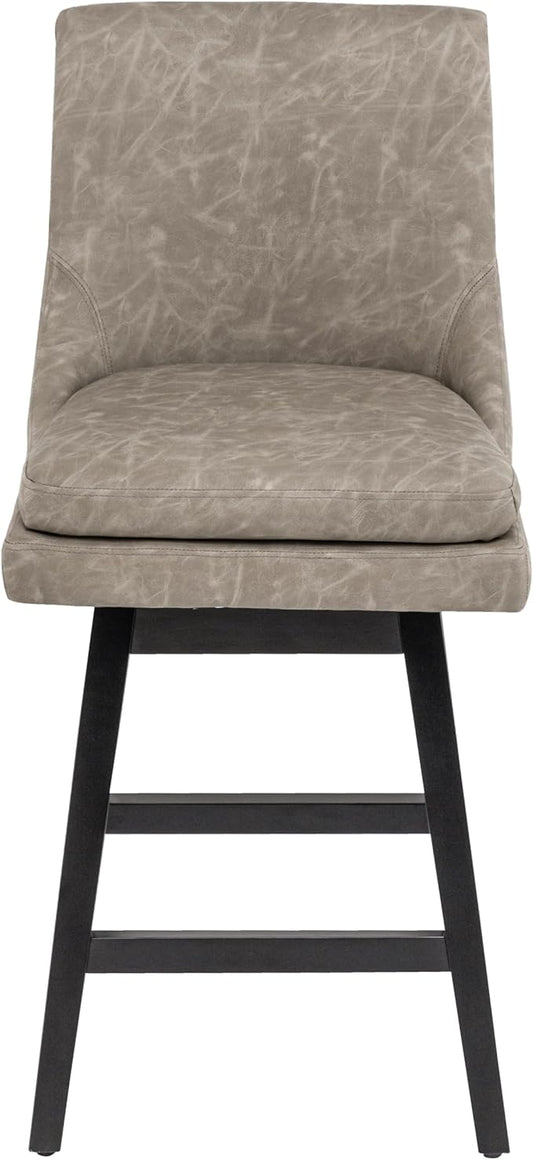 Bar Stool, PU Leather Barstool, 26 Inch Upholstered Counter Stools with 14.2" High Back and Footrest, Swivel Counter Height Barstools for Kitchen Island Home Bar Greige