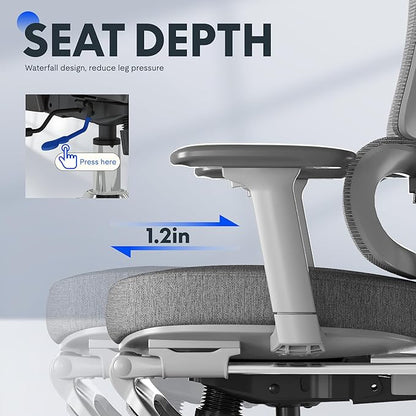 FLEXISPOT ErgoX Premium Ergonomic Office Chair with Footrest- Adjustable 3D Armrests, Dynamic Lumbar Support, Recline & Tilt Function, Mesh Seat, for Home & Office Use,Foam Grey